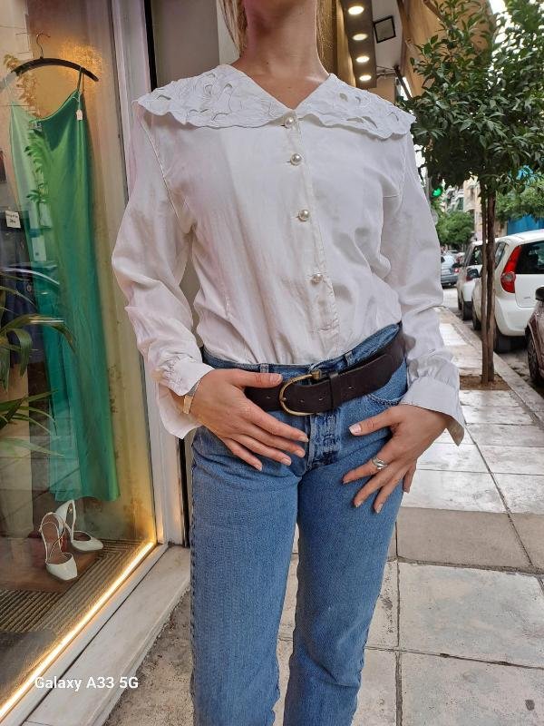 vintage white silk/cotton shirt with embroided collar - Image 3