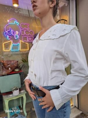 Alternative view of vintage white silk/cotton shirt with embroided collar