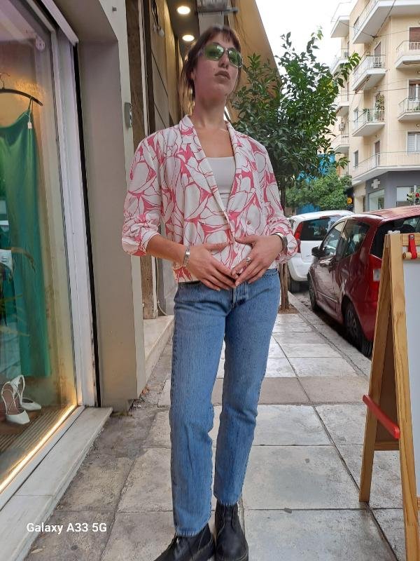 vintage semi sheer white & pink patterned shirt - Image 3