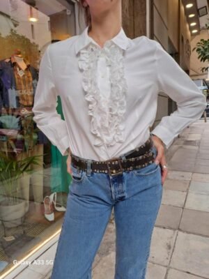 vintage white shirt with flill in the front part