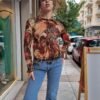 vintage semi sheer patterned shirt with velvet details
