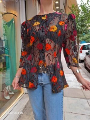vintage floral sheer asymetrical shirt/tunic