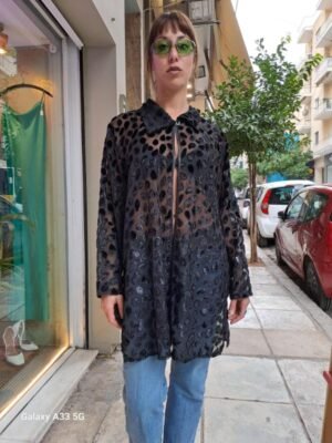 Alternative view of vintage black sheer shirt/tunic with metallic fibres
