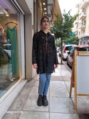vintage black sheer shirt/tunic with metallic fibres
