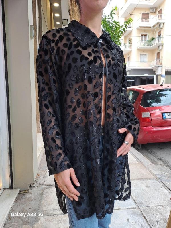 vintage black sheer shirt/tunic with metallic fibres - Image 4