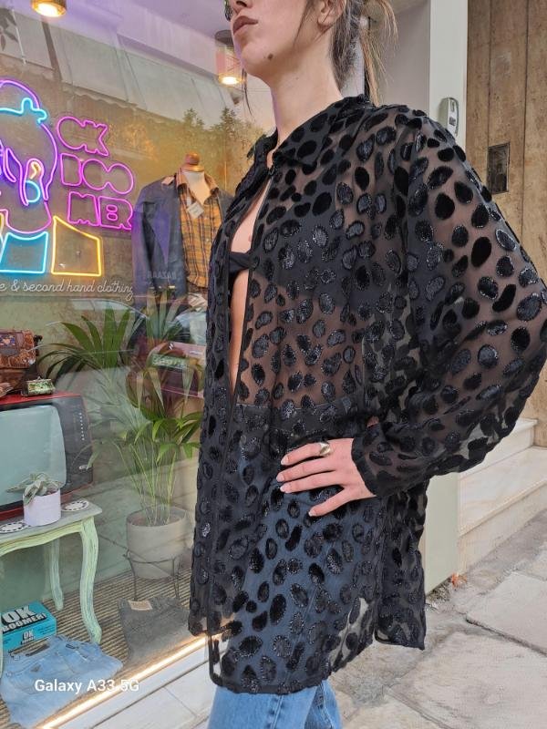 vintage black sheer shirt/tunic with metallic fibres - Image 5