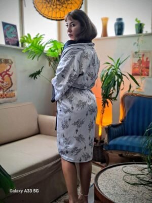Alternative view of vintage reversible black & white satin kimono