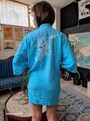 Alternative view of vintage turqoise dragon kimono