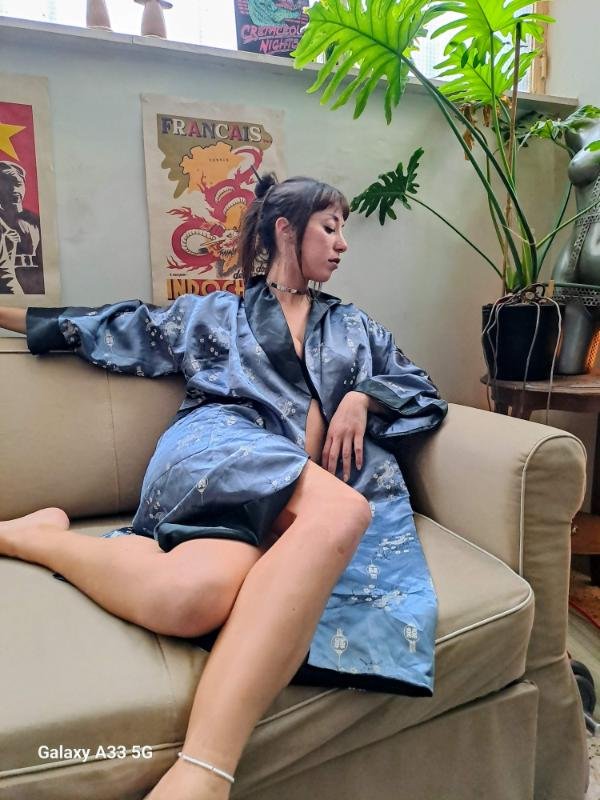 vintage reversible satin charcoal grey kimono robe - Image 5