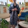 vintage reversible satin charcoal grey kimono robe