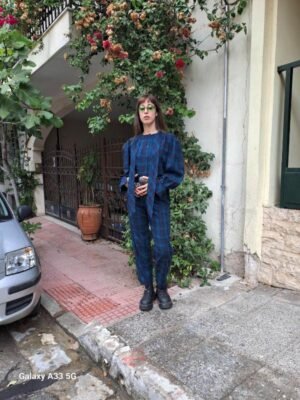 vintage plaid jumpsuit with bow