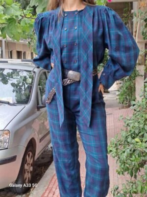 Alternative view of vintage plaid jumpsuit with bow