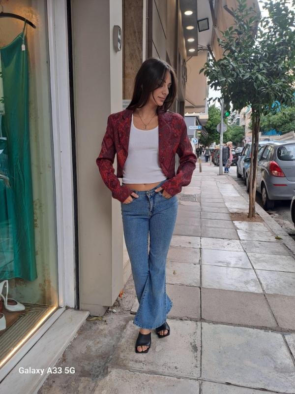 vintage ethnic pink-red patterned cropped blazer - Image 3