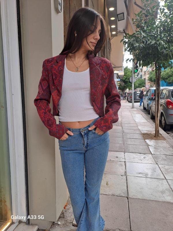 vintage ethnic pink-red patterned cropped blazer - Image 4