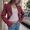 vintage ethnic pink-red patterned cropped blazer