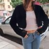 vintage black silk/viscose velvet cropped blazer with embroided cuffs
