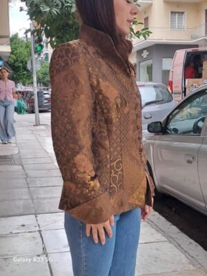 Alternative view of vintage bronze baroque style patterned blazer with structured shoulders and tailored fit