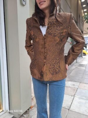 vintage bronze baroque style patterned blazer with structured shoulders and tailored fit