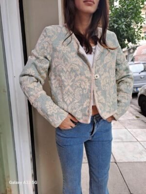 Alternative view of vintage pastel light blue brocade cropped blazer