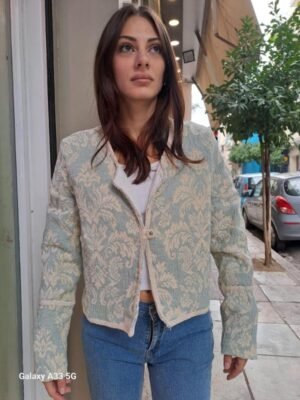 vintage pastel light blue brocade cropped blazer