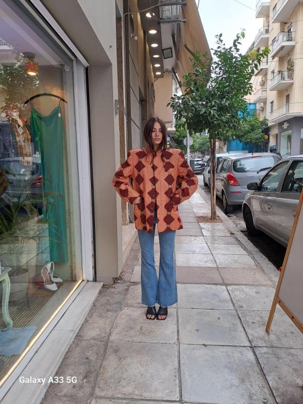 vintage glitterish geometrical patterned structured blazer with padded shoulders - Image 4