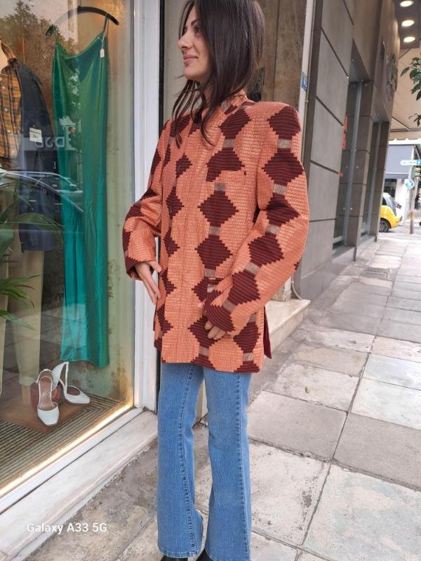 vintage glitterish geometrical patterned structured blazer with padded shoulders - Image 5