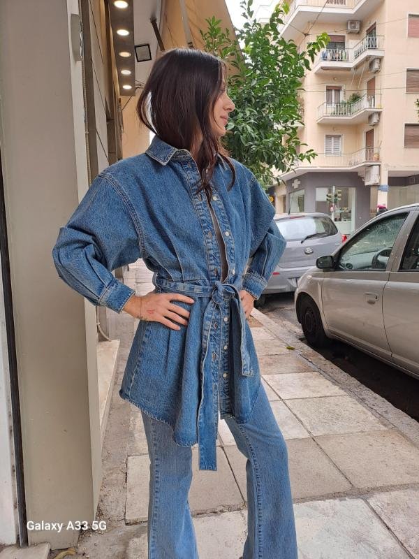 vintage ASOS denim jacket with belt and fitted waist - Image 3