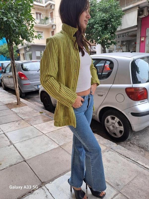 vintage lime stripped wool blend blazer - Image 3