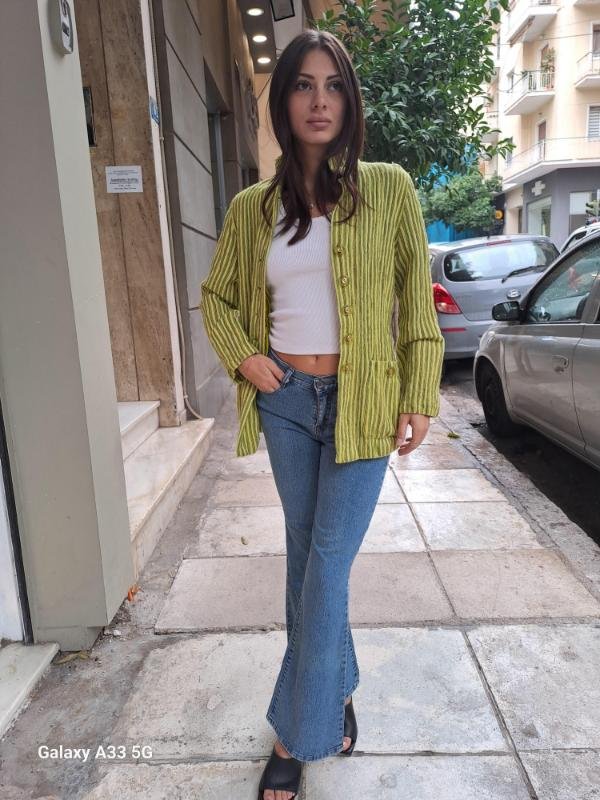 vintage lime stripped wool blend blazer - Image 4