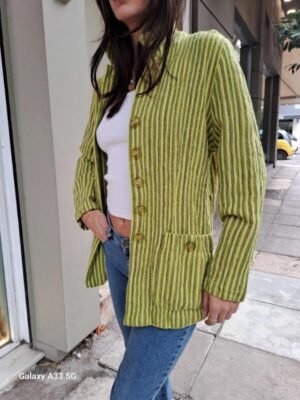 Alternative view of vintage lime stripped wool blend blazer