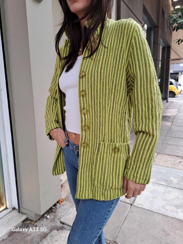 vintage lime stripped wool blend blazer - Image 2
