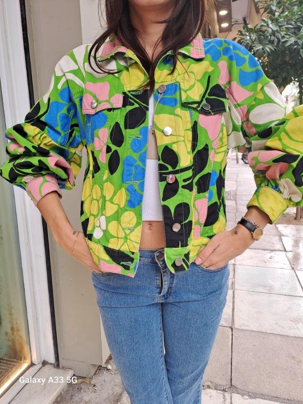 vintage floral graphic puff sleeves jacket