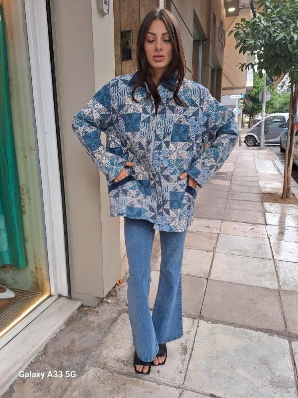 vintage blue patchwork quilted jacket - Image 3