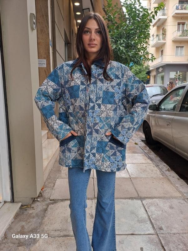 vintage blue patchwork quilted jacket