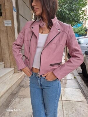 vintage pink leather biker jacket