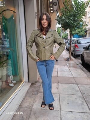 vintage olive green fitted leather jacket