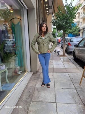Alternative view of vintage olive green fitted leather jacket