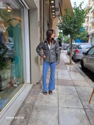 Alternative view of vintage grey leather jacket