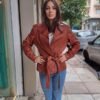 vintage cinnamon brown belted leather jacket