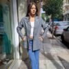 vintage grey leather blazer with fitted waist