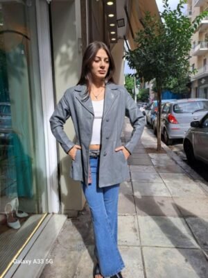 vintage grey leather blazer with fitted waist