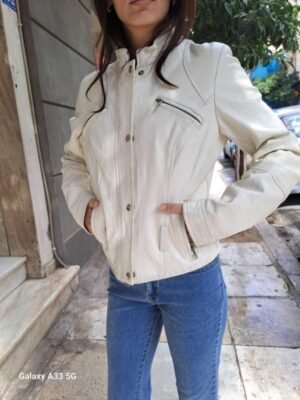 vintage y2k white leather moto jacket