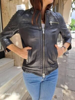 Alternative view of vintage black leather quilted jacket