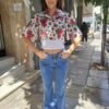 vintage floral cropped shirt with wide sleeves