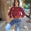vintage burgundy floral shirt with lace collar