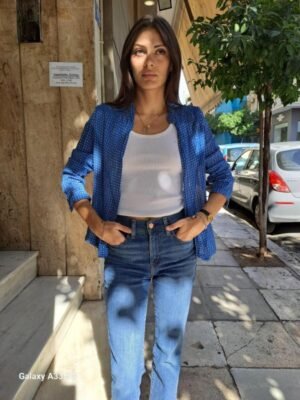 vintage blue printed shirt buttonless