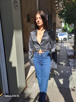 vintage grey satin cropped blazer