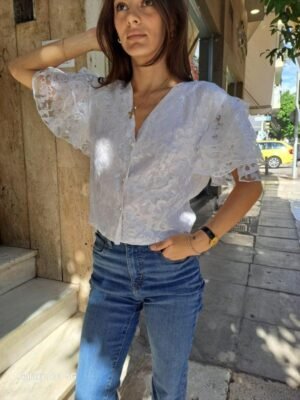 Alternative view of vintage white lace ruffle shirt