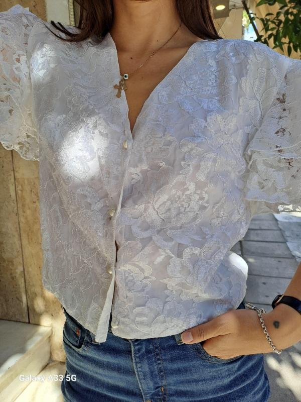 vintage white lace ruffle shirt - Image 3