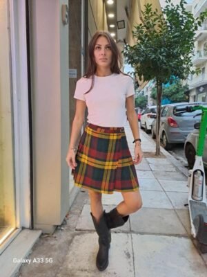 vintage tartan mini skirt with pleats & side buckle details